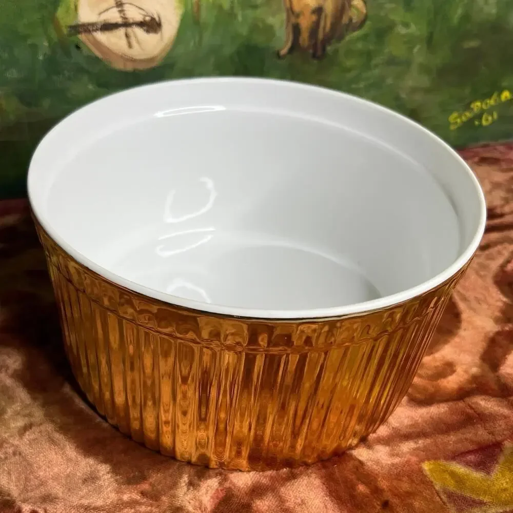Vintage 70s Royal Worcester Large Souffle Lustre Gold Baker Rare Size 45 Shape 0